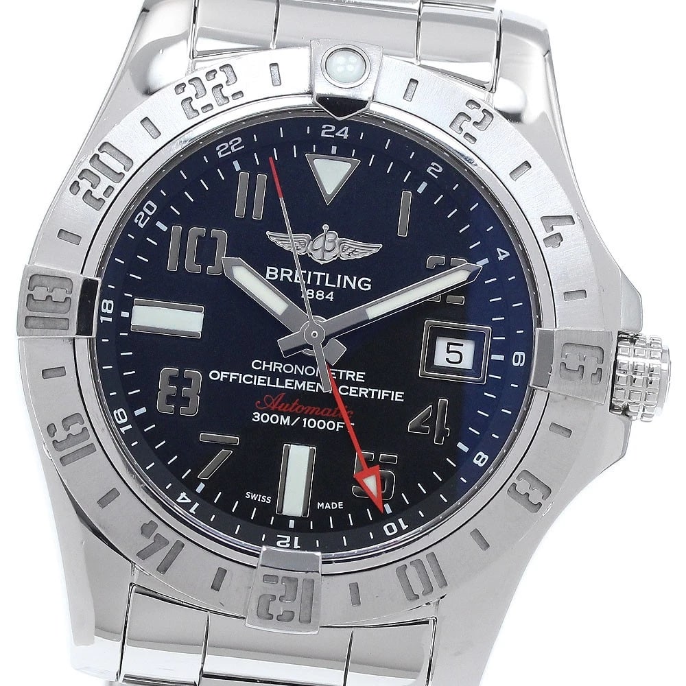 BREITLING AVENGER DATE BLACK AUTOMATIC WATCH: BREITLING Avenger Date black Automatic Watch Brand: BREITLING Type: Wristwatch Material: Band Material Stainless Steel, Case Material Stainless Steel Color: Band Color Silver, Dial Colorblack, Case Co