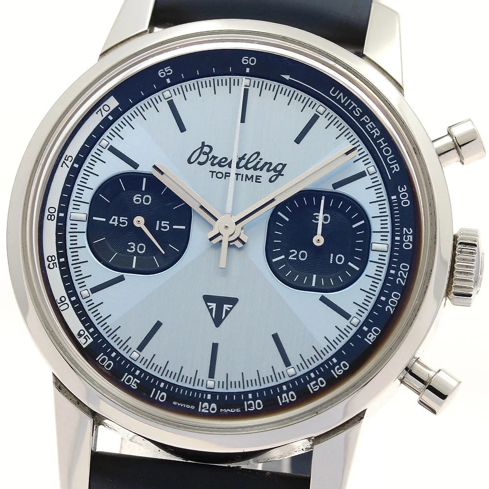 BREITLING CHRONOGRAPH AUTOMATIC WATCH: BREITLING Chronograph Automatic Watch Brand: BREITLING Type: Wristwatch Material: Band Material rubber, Case Material Stainless Steel Color: Band Color Navy, Dial ColorIce blue, Case ColorSilver Size: