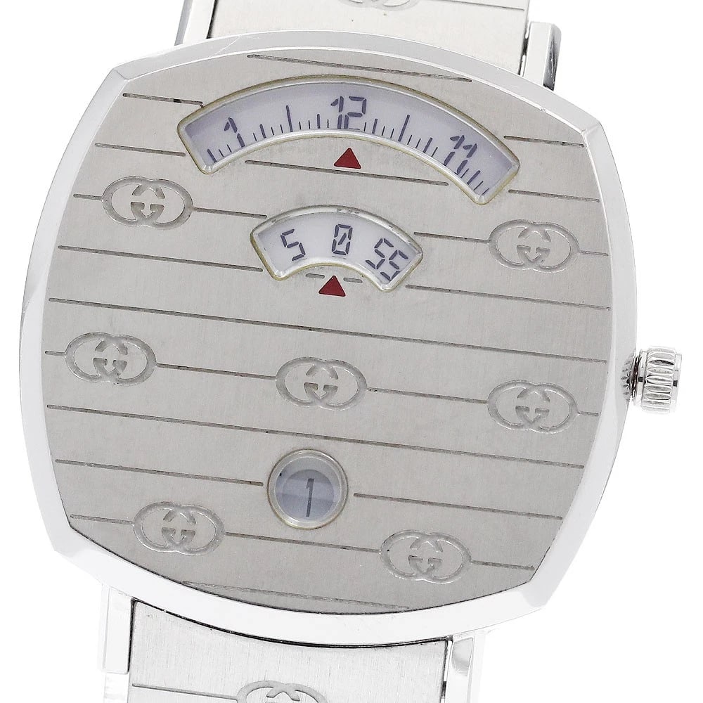 GUCCI GRIP WATCH DATE WHITE QUARTZ WATCH: GUCCI Grip watch Date white Quartz Watch Brand: GUCCI Type: Wristwatch Material: Band Material Stainless Steel, Case Material Stainless Steel Color: Band Color Silver, Dial Colorwhite, Case