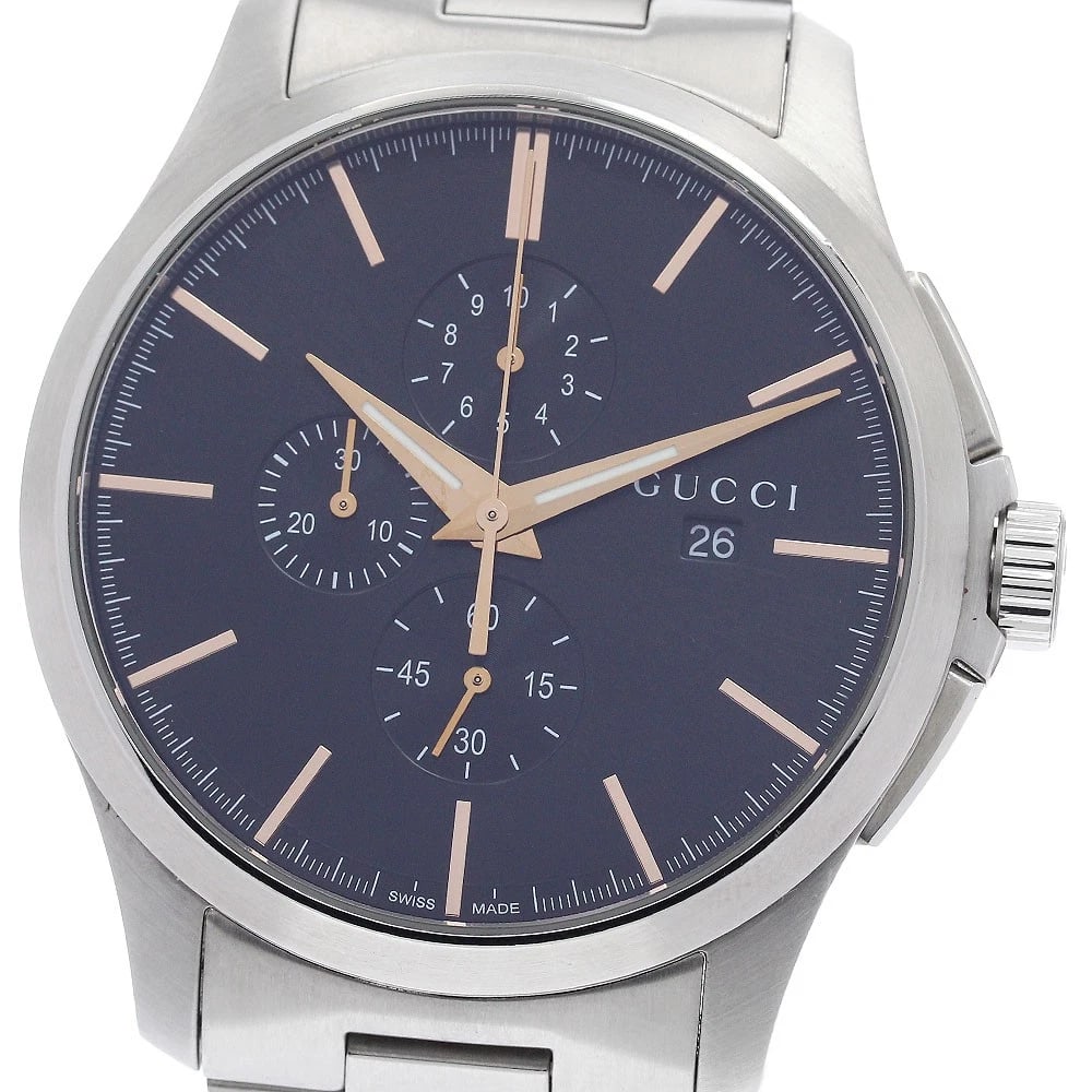 GUCCI TIMELESS CHRONOGRAPH DATE BLACK QUARTZ WATCH: GUCCI timeless Chronograph Date black Quartz Watch Brand: GUCCI Type: Wristwatch Material: Band Material Stainless Steel, Case Material Stainless Steel Color: Band Color Silver, Dial Colorblack, Case