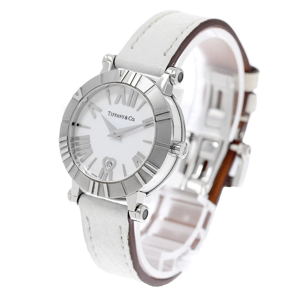 TIFFANY&CO. ATLAS DATE WHITE QUARTZ: TIFFANY&Co. Atlas Date white Quartz Brand: TIFFANY&Co. Type: Wristwatch Material: Band Material leather, Case Material Stainless Steel / ceramic Color: Band Color white, Dial Colorwhite, Case