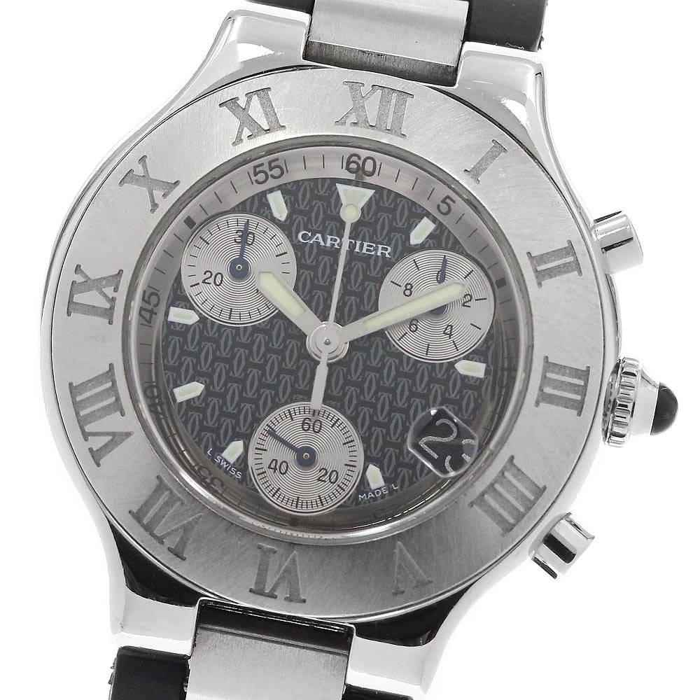 CARTIER CHRONOSCAPH DATE BLACK SILVER QUARTZ WATCH: CARTIER CHRONOSCAPH Date Black Silver Quartz Watch Brand: CARTIER Type: Wristwatch Material: Band Material Rubber / Stainless Steel, Case Material Stainless Steel Color: Band Color Black / Silver, Dia