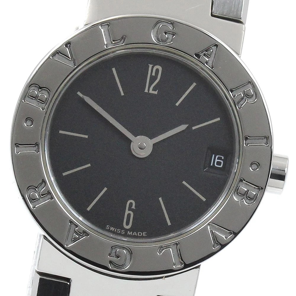 BVLGARI DATE BLACK QUARTZ WATCH: BVLGARI Date black Quartz Watch Brand: BVLGARI Type: Wristwatch Material: Band Material Stainless Steel, Case Material Stainless Steel Color: Band Color Silver, Dial Colorblack, Case ColorSilver Size: