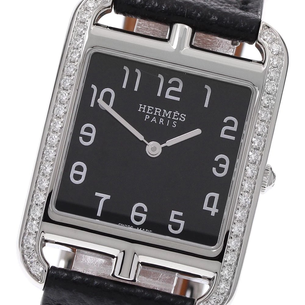 HERMES CAPE COD DIAMOND BEZEL BLACK QUARTZ WATCH (1 of 4)
