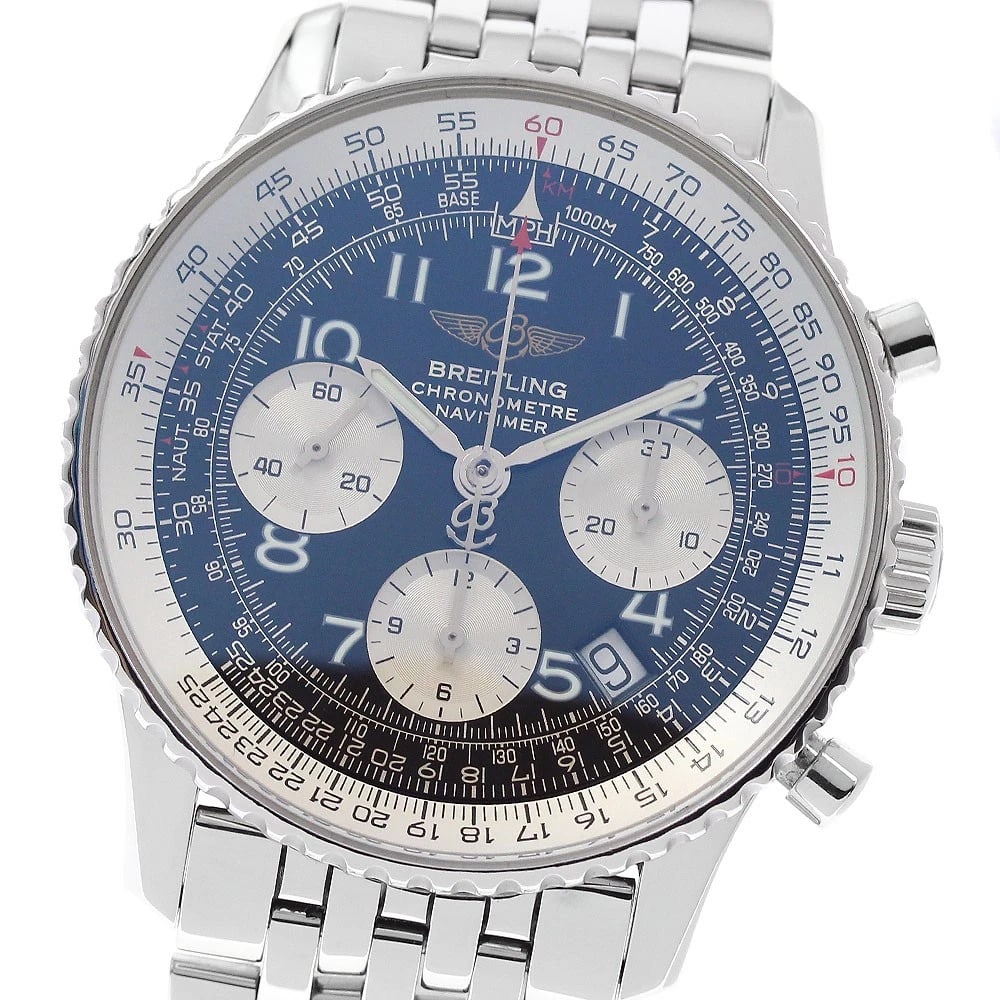 BREITLING NAVITIMER CHRONOGRAPH BLACK AUTOMATIC WATCH: BREITLING Navitimer Chronograph black Automatic Watch Brand: BREITLING Type: Wristwatch Material: Band Material Stainless Steel, Case Material Stainless Steel Color: Band Color Silver, Dial