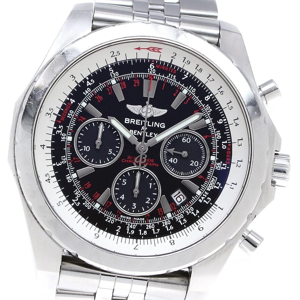 BREITLING BENTLEY CHRONOGRAPH DATE BLACK AUTOMATIC: BREITLING Bentley Chronograph Date Black Automatic Brand: BREITLING Type: Wristwatch Material: Band Material Stainless Steel, Case Material Stainless Steel Color: Band Color Silver, Dial Colorblack,