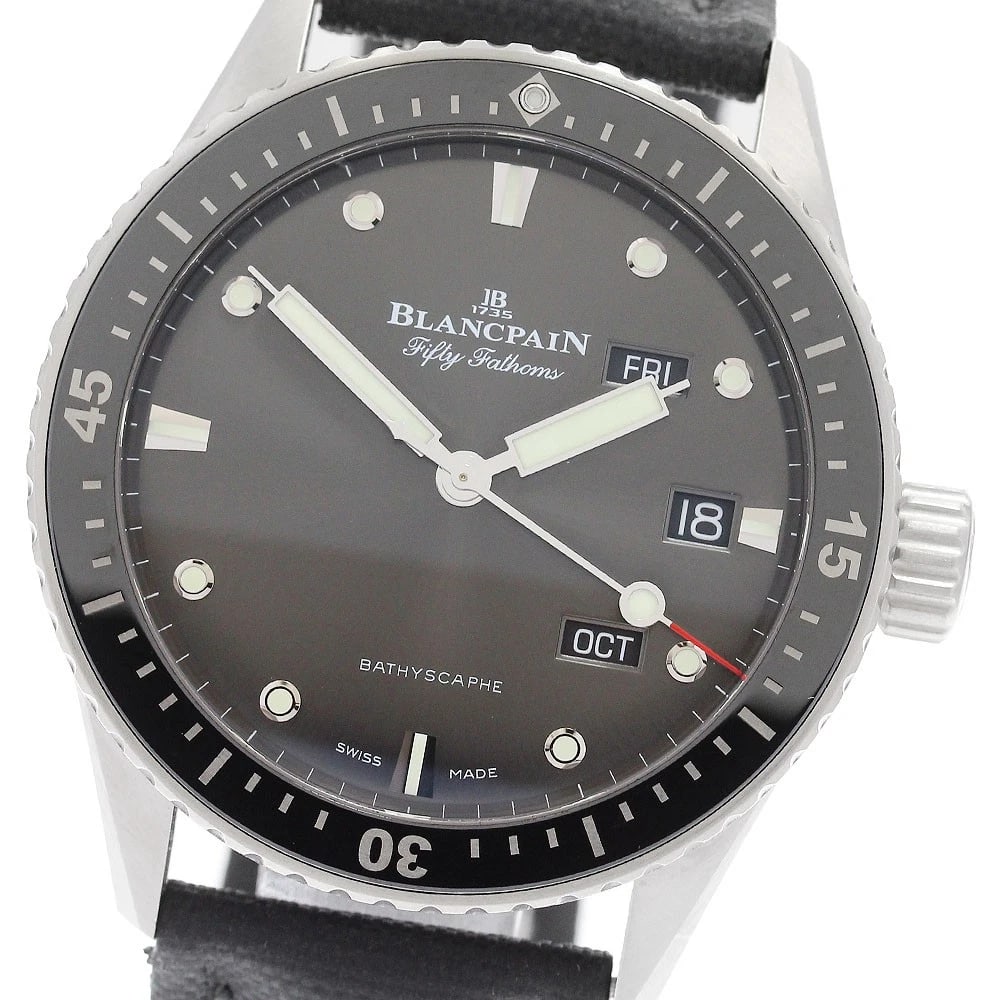BLANCPAIN FATHOMS BATHYSCAPHE WATCH: Blancpain Fathoms Bathyscaphe watch Brand: Blancpain Type: Wristwatch Material: Band Material Rubber / nylon, Case Material Stainless Steel Color: Band Color black, Dial Colormeteor gray, Case ColorSi