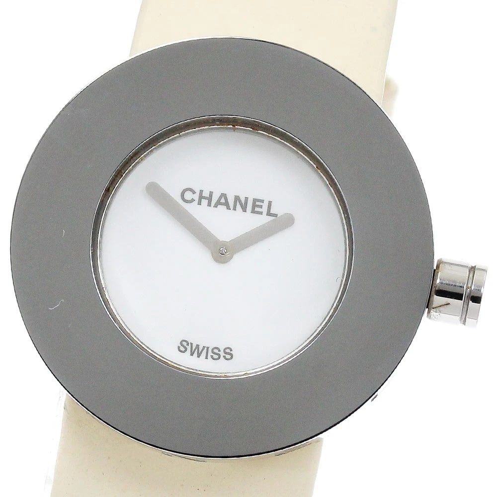 CHANEL LA RONDE WHITE QUARTZ WATCH: CHANEL La Ronde White Quartz Watch Brand: CHANEL Type: Wristwatch Material: Band Material Leather / enamel, Case Material Stainless Steel Color: Band Color beige, Dial Colorwhite, Case ColorSilver Siz