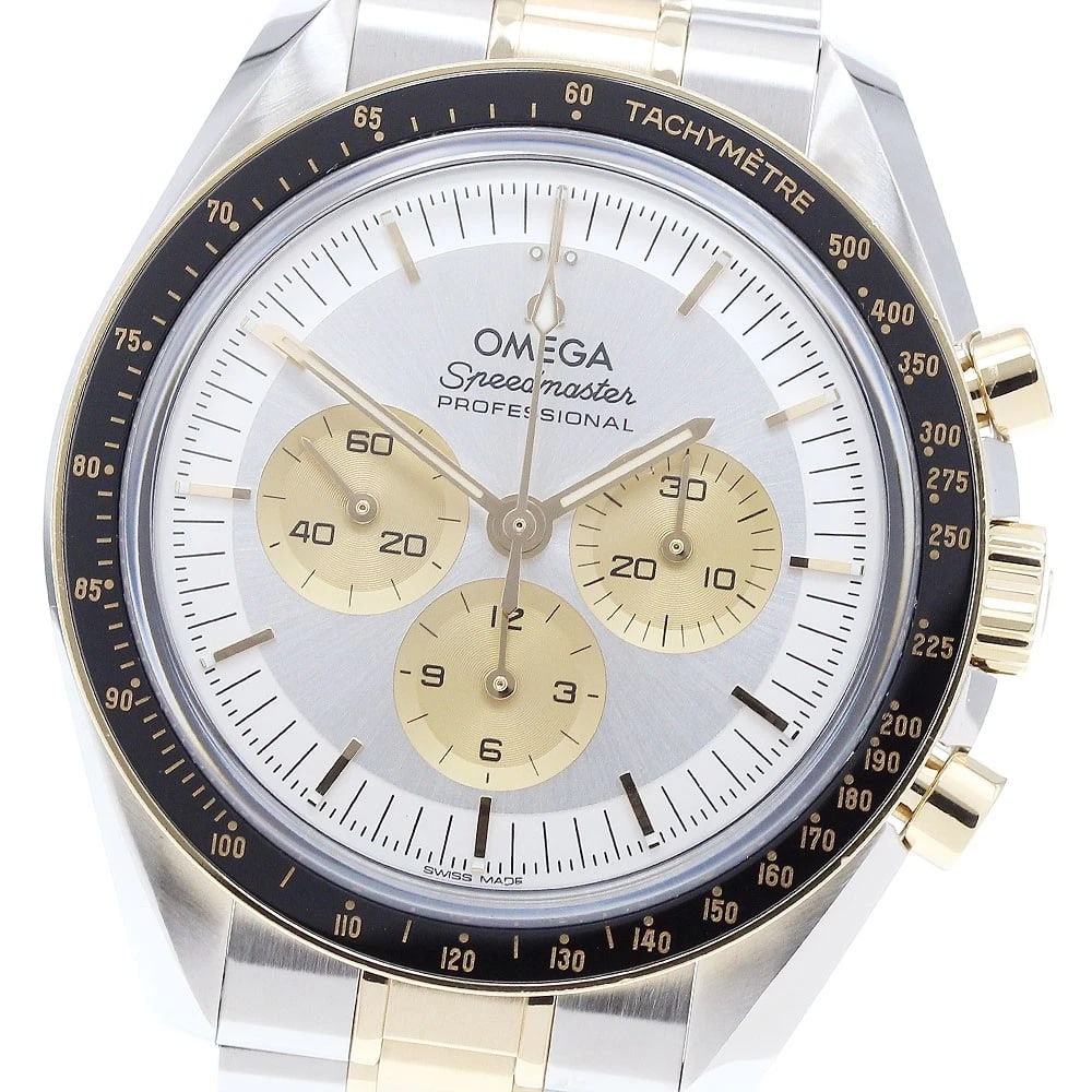 OMEGA SPEEDMASTER MOONWATCH PROFESSIONAL WATCH: OMEGA Speedmaster Moonwatch Professional Watch Brand: OMEGA Type: Wristwatch Material: Band Material Stainless Steel/18K Moonshine Gold, Case Material Stainless Steel/18K Moonshine Gold Color: Band Co