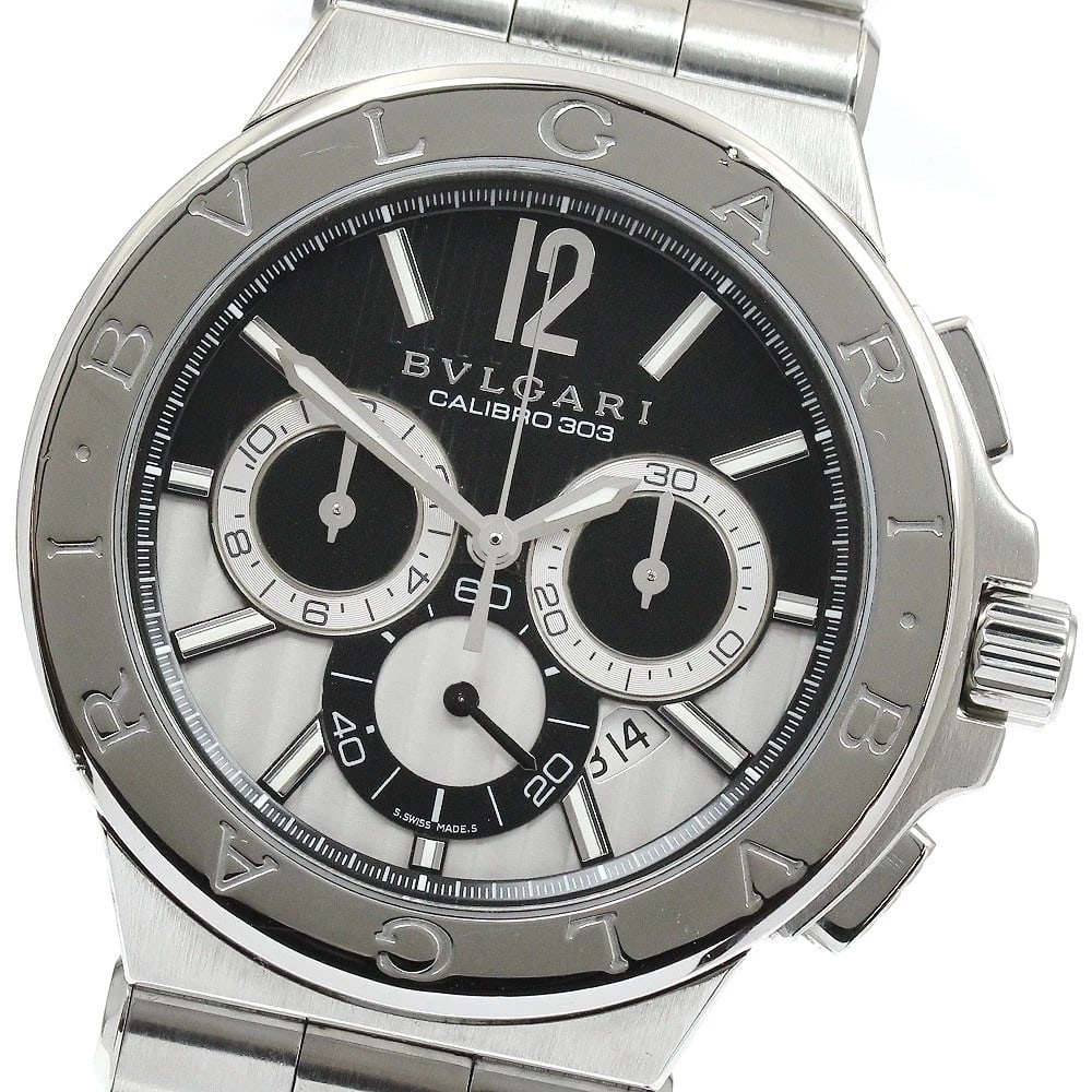 BVLGARI DIAGONO CARIBILLO CHRONOGRAPH AUTOMATIC WATCH: BVLGARI Diagono Caribillo Chronograph Automatic Watch Brand: BVLGARI Type: Wristwatch Material: Band Material Stainless Steel, Case Material Stainless Steel Color: Band Color Silver, Dial ColorBlack