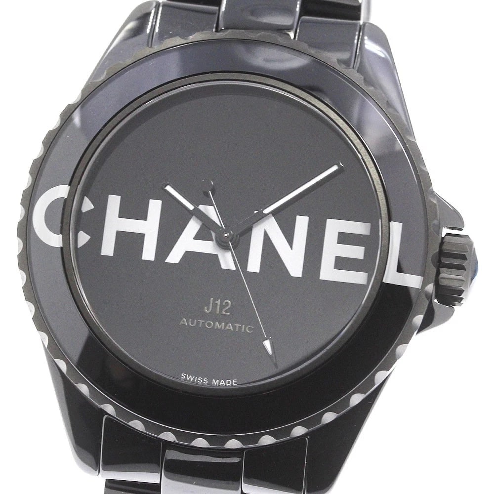 CHANEL J12 BLACK AUTOMATIC WATCH: CHANEL J12 Black Automatic Watch Brand: CHANEL Type: Wristwatch Material: Band Material ceramic, Case Material ceramic Color: Band Color black, Dial Colorblack, Case Colorblack Size: Case Size About38