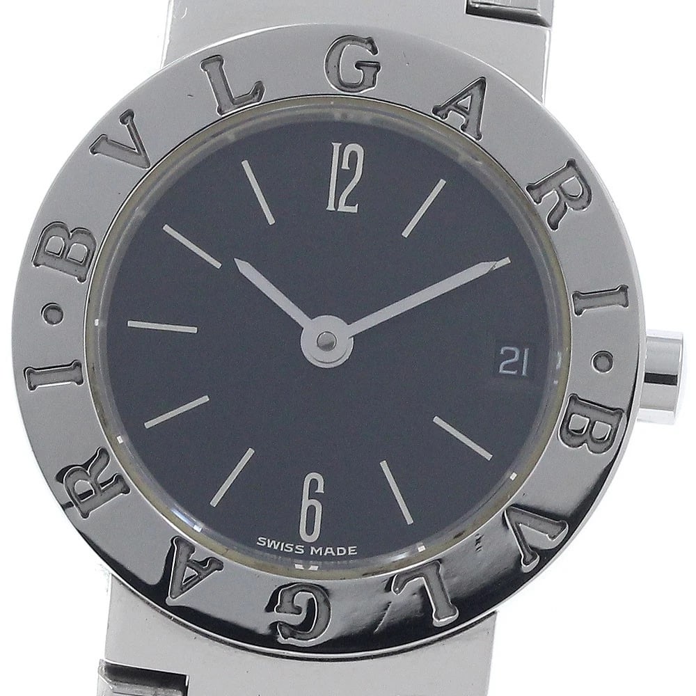 BVLGARI DATE BLACK QUARTZ WATCH: BVLGARI Date black Quartz Watch Brand: BVLGARI Type: Wristwatch Material: Band Material Stainless Steel, Case Material Stainless Steel Color: Band Color Silver, Dial Colorblack, Case ColorSilver Size:
