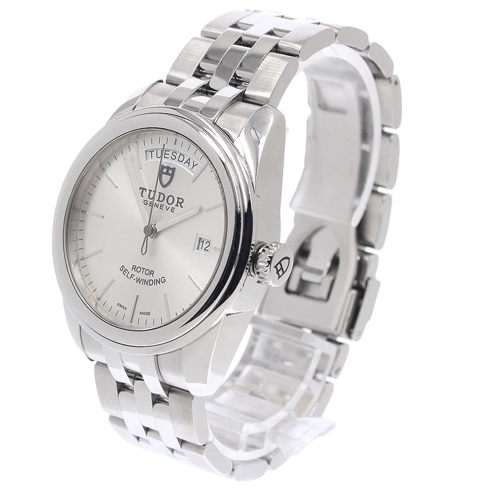 TUDOR GLAMOR DATE SILVER AUTOMATIC WATCH - 2