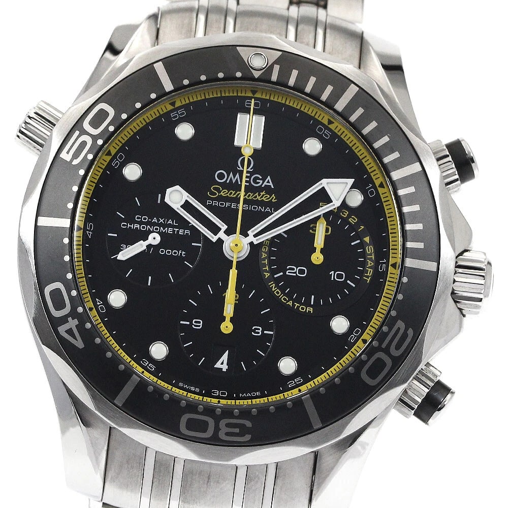 OMEGA SEAMASTER DIVER CO-AXIAL CHRONOGRAPH: OMEGA Seamaster Diver Co-Axial Chronograph Brand: OMEGA Type: Wristwatch Material: Band Material Stainless Steel, Case Material Stainless Steel Color: Band Color Silver, Dial Colorblack, Case ColorSil