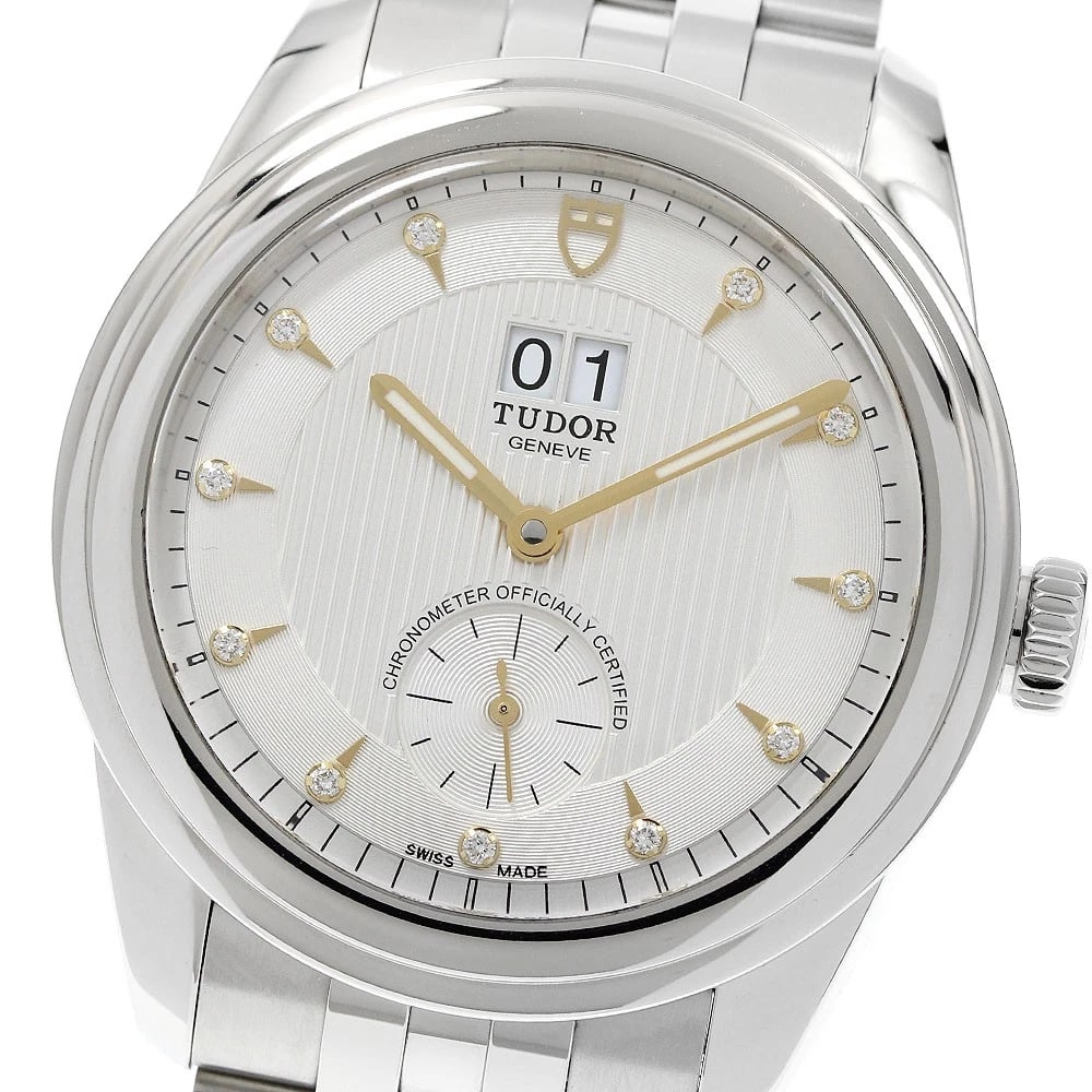 TUDOR GLAMOUR DATE DIAMOND AUTOMATIC WATCH: TUDOR Glamour Date Diamond Automatic Watch Brand: TUDOR Type: Wristwatch Material: Band Material Stainless Steel, Case Material Stainless Steel Color: Band Color Silver, Dial ColorSilver, Case ColorSi