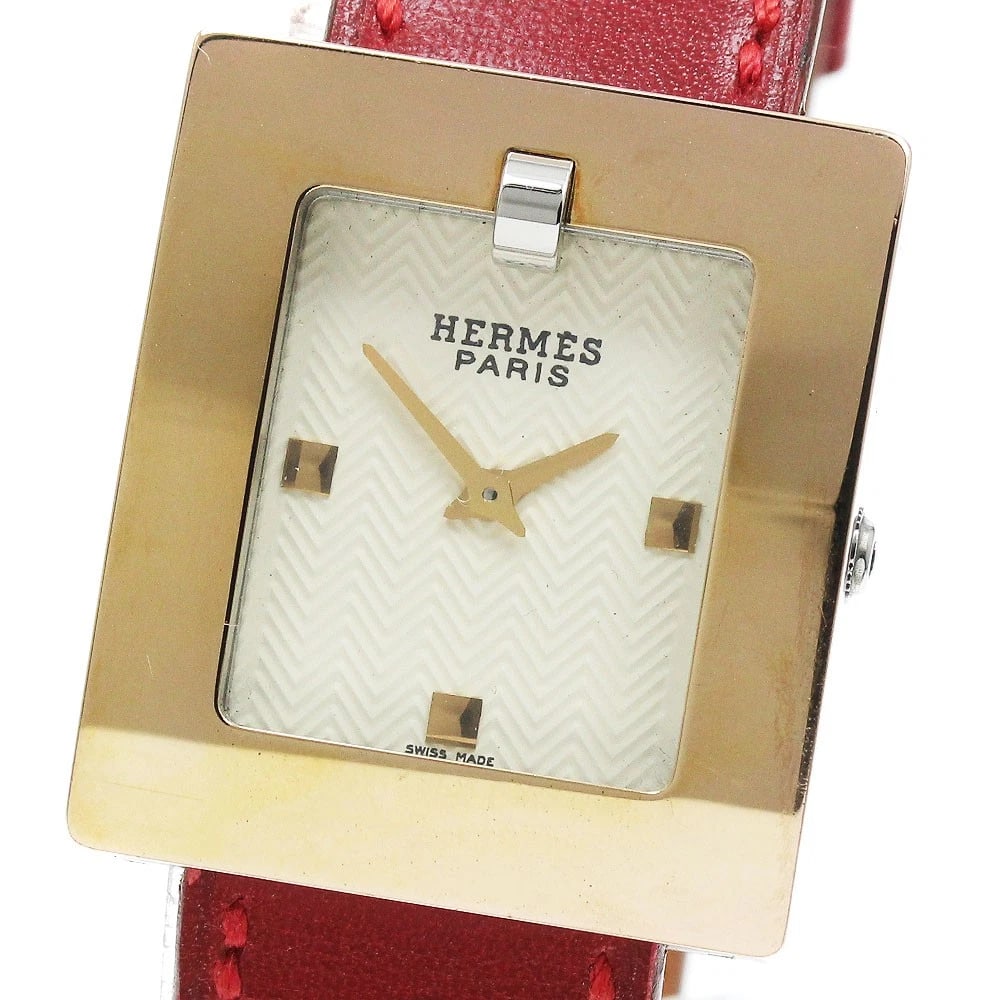 HERMES BELT WATCH BEIGE QUARTZ: HERMES Belt watch beige Quartz Brand: HERMES Type: Wristwatch Material: Band Material leather, Case Material Stainless Steel/Gold Plated Color: Band Color Red, Dial Colorbeige, Case ColorSilver / Gold