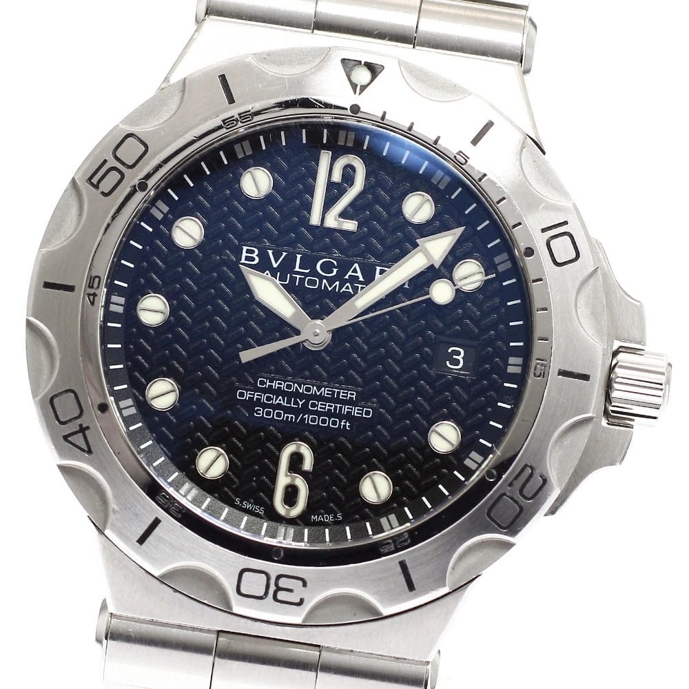 BVLGARI DIAGONO SCUBA AQUA DATE BLACK AUTOMATIC WATCH: BVLGARI Diagono Scuba Aqua Date black Automatic Watch Brand: BVLGARI Type: Wristwatch Material: Band Material Stainless Steel, Case Material Stainless Steel Color: Band Color Silver, Dial Colorblack, 