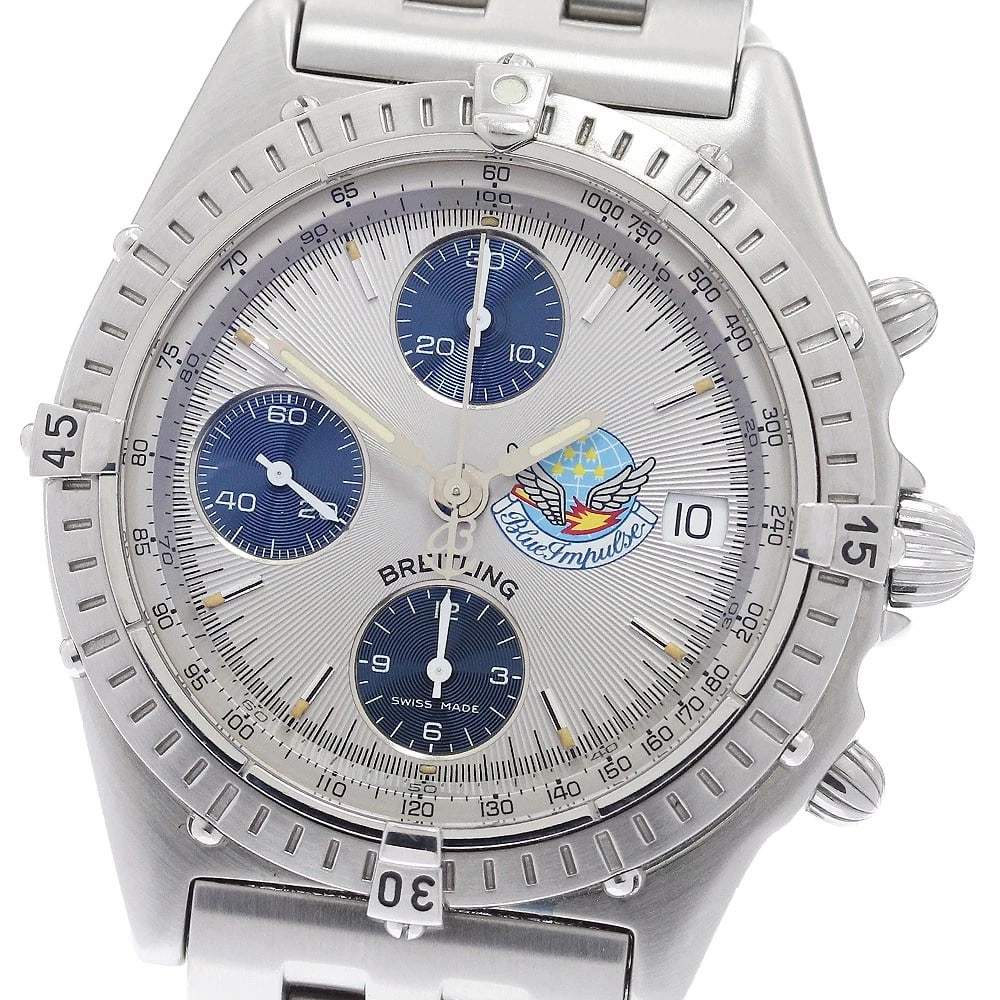 BREITLING CHRONOMAT BLUE DATE AUTOMATIC WATCH: BREITLING Chronomat Blue Date Automatic Watch Brand: BREITLING Type: Wristwatch Material: Band Material Stainless Steel, Case Material Stainless Steel Color: Band Color Silver, Dial ColorSilver / navy