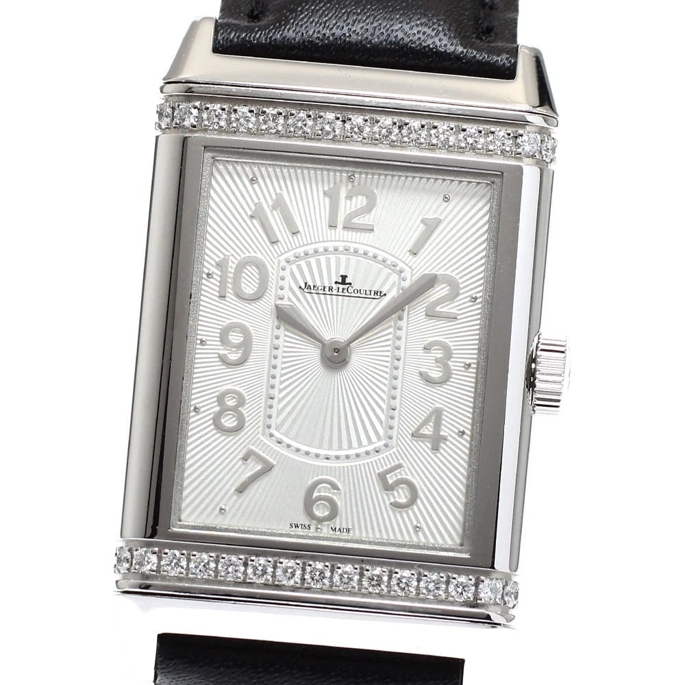 JAEGER-LECOULTRE GRAND REVERSO WATCH: JAEGER-LECOULTRE Grand Reverso watch Brand: JAEGER-LECOULTRE Type: Wristwatch Material: Band Material leather, Case Material Stainless Steel Color: Band Color black, Dial ColorSilver, Case ColorSilver