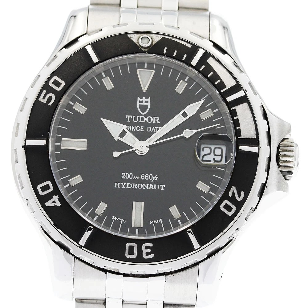 TUDOR HYDRO DATE BLACK AUTOMATIC WATCH: TUDOR Hydro Date black Automatic Watch Brand: TUDOR Type: Wristwatch Material: Band Material Stainless Steel, Case Material Stainless Steel Color: Band Color Silver, Dial Colorblack, Case ColorSilver 