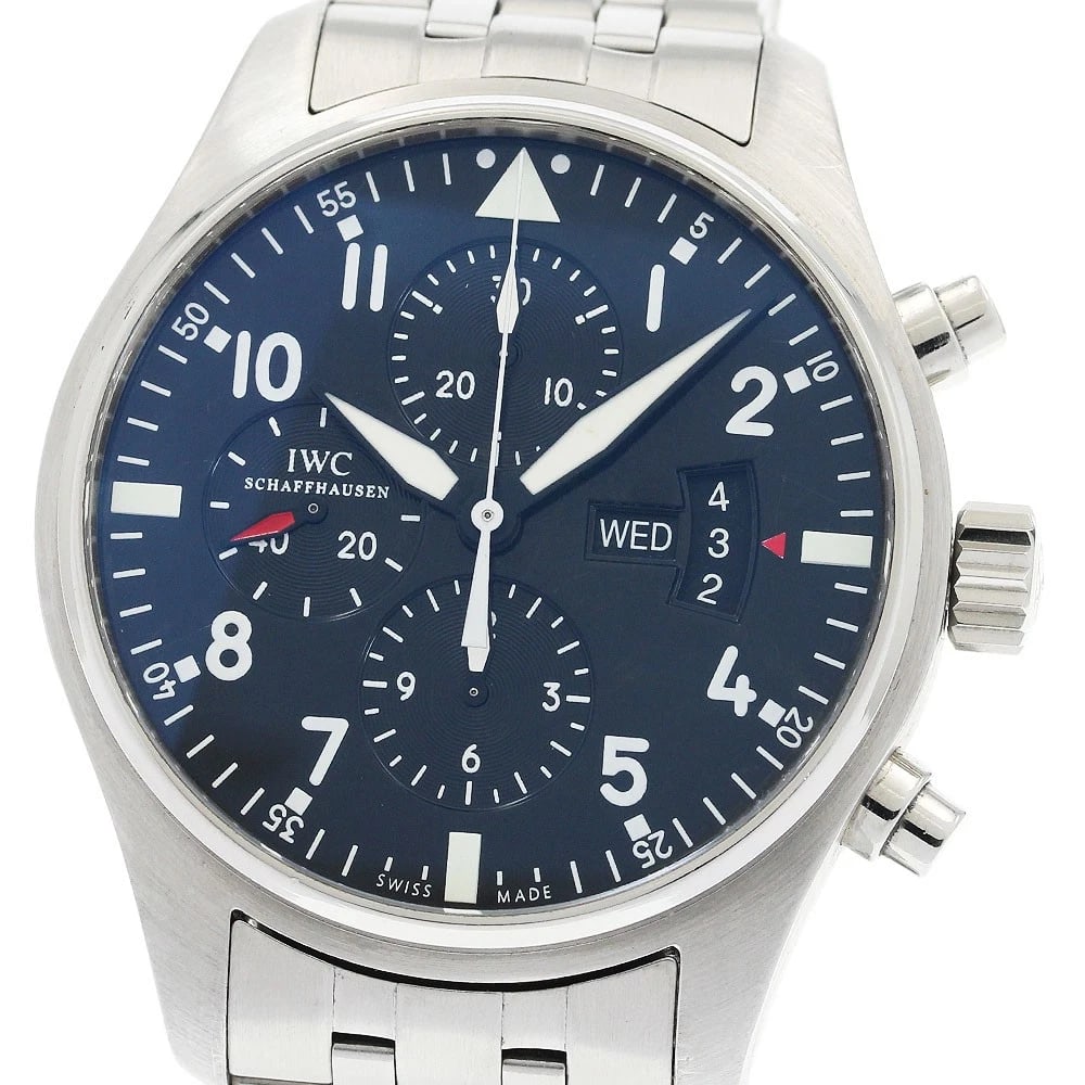 IWC SCHAFFHAUSEN PILOT WATCH CHRONOGRAPH AUTOMATIC: IWC SCHAFFHAUSEN Pilot watch Chronograph Automatic Brand: IWC SCHAFFHAUSEN Type: Wristwatch Material: Band Material Stainless Steel, Case Material Stainless Steel Color: Band Color Silver, Dial Colorb