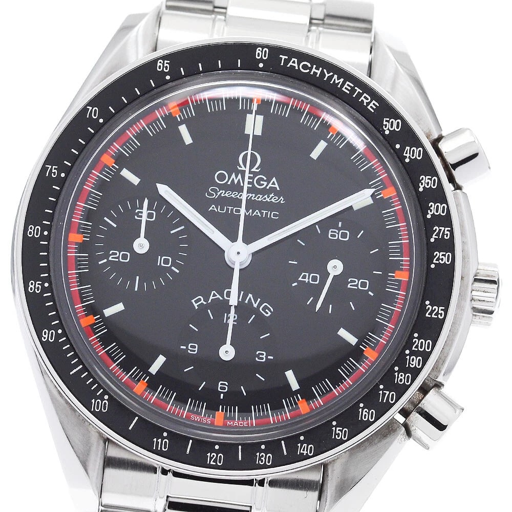OMEGA SPEEDMASTER RACING SCHUMACHER WATCH: OMEGA Speedmaster Racing Schumacher Watch Brand: OMEGA Type: Wristwatch Material: Band Material Stainless Steel, Case Material Stainless Steel Color: Band Color Silver, Dial Colorblack, Case ColorSilv