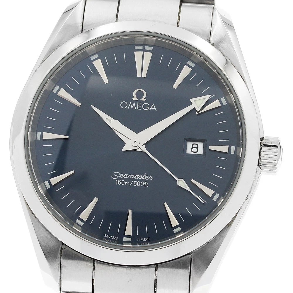 OMEGA SEAMASTER AQUA TERRA DATE NAVY QUARTZ WATCH: OMEGA Seamaster Aqua Terra Date Navy Quartz Watch Brand: OMEGA Type: Wristwatch Material: Band Material Stainless Steel, Case Material Stainless Steel Color: Band Color Silver, Dial ColorNavy, Case