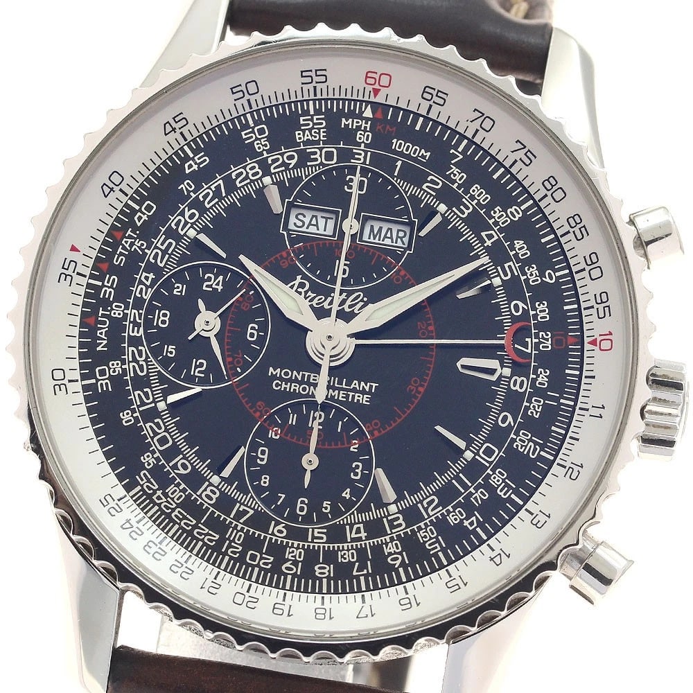 BREITLING MONTBRILLANDA AUTOMATIC WATCH: BREITLING Montbrillanda Automatic Watch Brand: BREITLING Type: Wristwatch Material: Band Material leather, Case Material Stainless Steel Color: Band Color Brown, Dial Colorblack, Case ColorSilver
