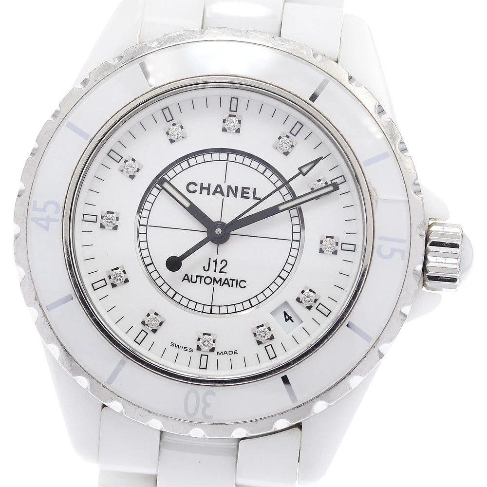 CHANEL J12 WHITE CERAMIC DIAMOND AUTOMATIC: CHANEL J12 White Ceramic Diamond Automatic Brand: CHANEL Type: Wristwatch Material: Band Material Ceramic / Stainless Steel, Case Material Ceramic / Stainless Steel Color: Band Color White / Silver,