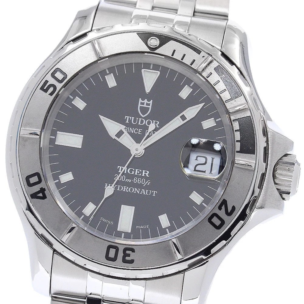 TUDOR PRINCE DATE BLACK AUTOMATIC WATCH: TUDOR Prince Date Black Automatic Watch Brand: TUDOR Type: Wristwatch Material: Band Material Stainless Steel, Case Material Stainless Steel Color: Band Color Silver, Dial Colorblack, Case ColorSilver