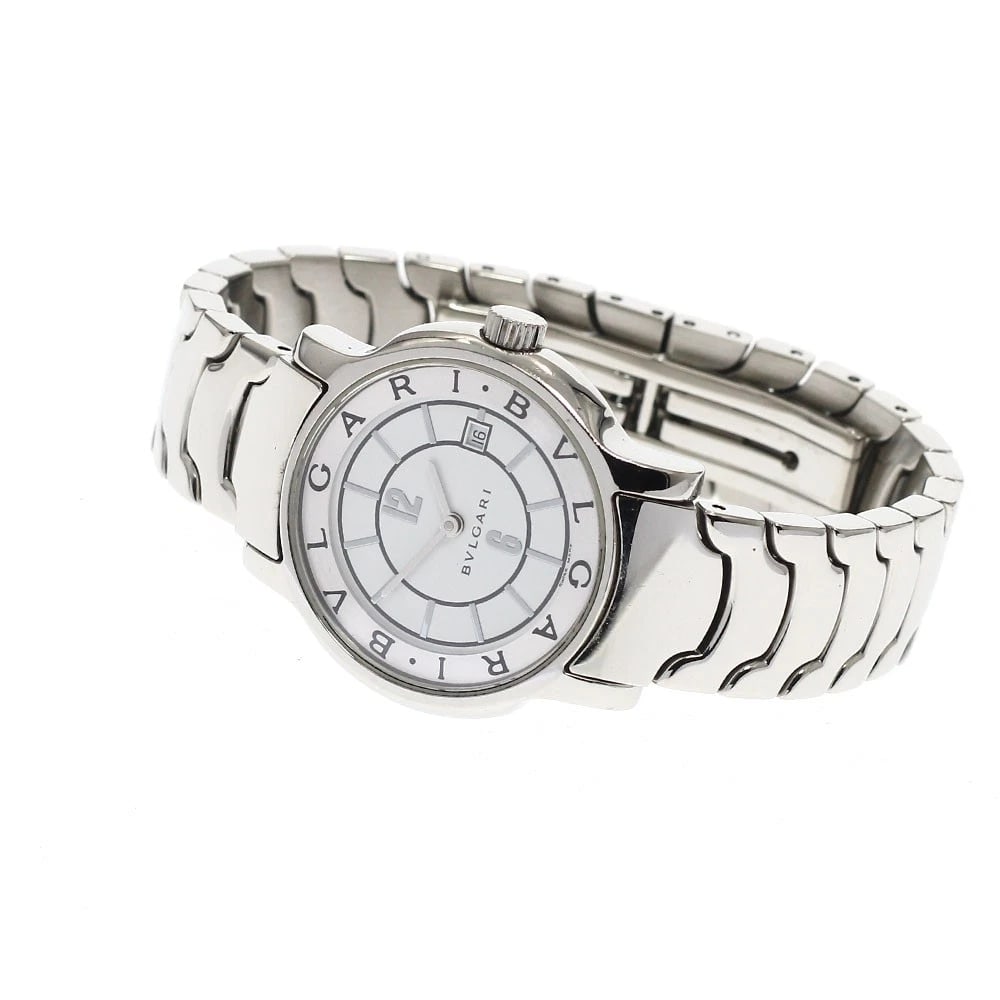 BVLGARI SOLO TEMPO DATE WHITE QUARTZ WATCH: BVLGARI Solo tempo Date white Quartz Watch Brand: BVLGARI Type: Wristwatch Material: Band Material Stainless Steel, Case Material Stainless Steel Color: Band Color Silver, Dial Colorwhite, Case ColorS