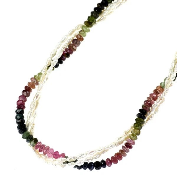 SV MULTICOLOR TOURMALINE FRESHWATER PEARL NECKLACE: SV Multicolor Tourmaline Freshwater Pearl Necklace Brand: None Type: necklaces Material: SV, Main Stone/Creation Touralmineside stone diamond Color: Size: Necklace: Chain Length 60cm Accessories: