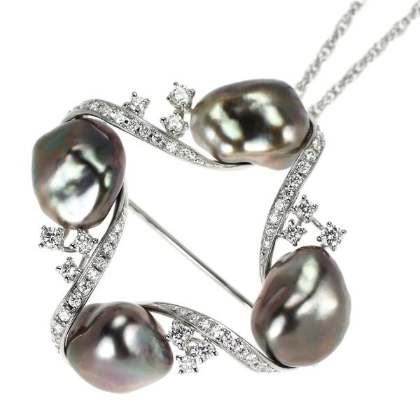 MIKIMOTO K18WG BLACK PEARL DIAMOND PENDANT NECKLACE/BROOCH: Mikimoto K18WG Black Pearl Diamond Pendant Necklace/Brooch Brand: Mikimoto Type: pendant necklace Material: K18WG, Main Stone/Creation pearlside stone diamond Color: WHITE GOLD Size: Necklace: Chain L