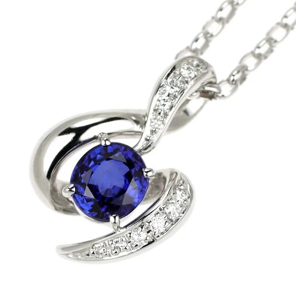 PT900/ PT850 SAPPHIRE DIAMOND PENDANT NECKLACE: Pt900/ Pt850 Sapphire Diamond Pendant Necklace Brand: None Type: pendant necklace Material: Pt900/ Pt850, Main Stone/Creation sapphireSideStone Diamond Color: Silver Size: Necklace: Chain Length 42cm