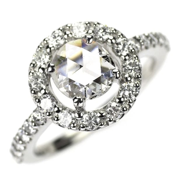PT950 ROSE CUT DIAMOND RING: Pt950 Rose Cut Diamond Ring Brand: None Type: rings Material: Pt950, Main Stone/Creation Natural Color: Silver Size: 6US Accessories: None Accessories Notice: When purchasing pre-owned goo