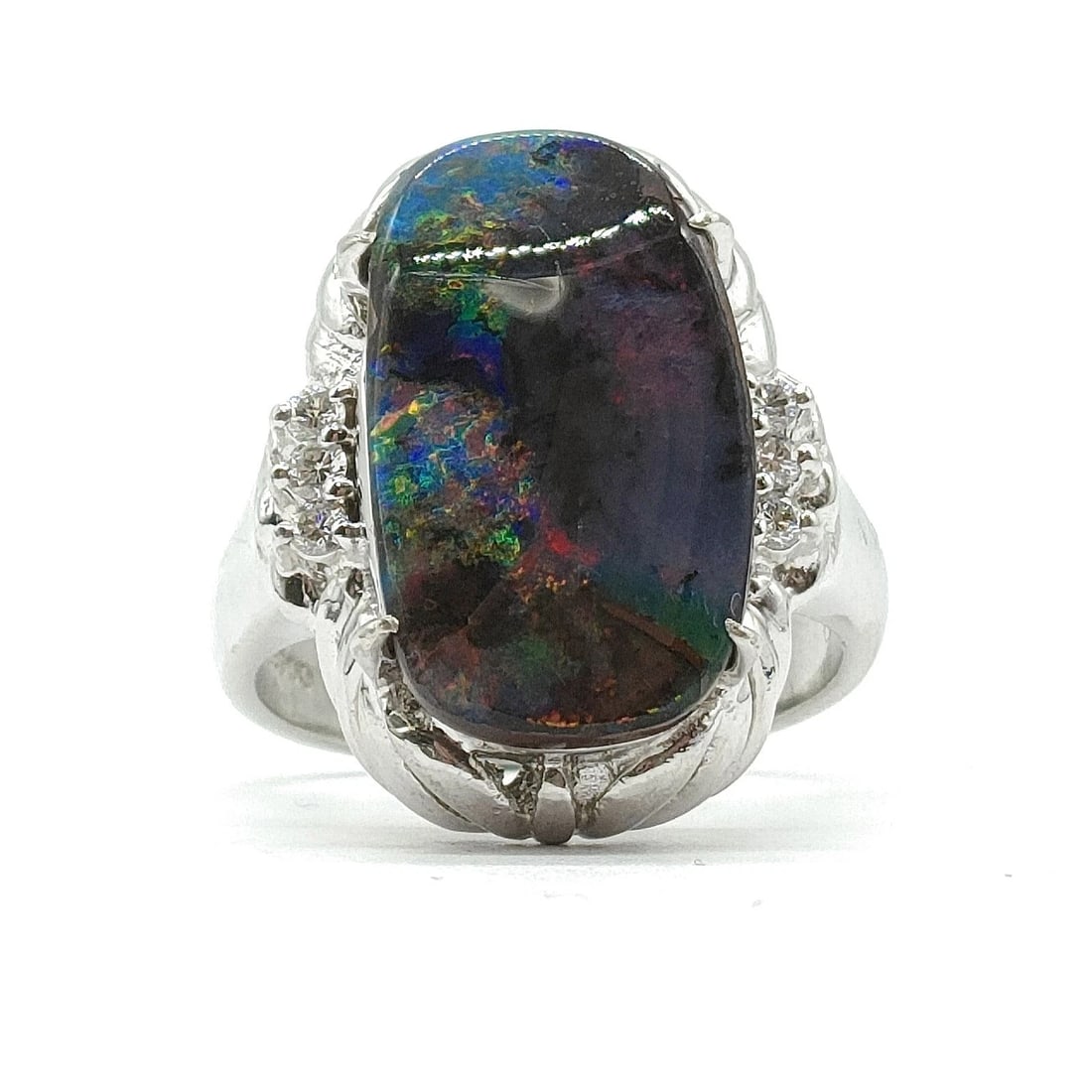 JEWELRY RING OPAL PLATINUM: Jewelry Ring Opal Platinum Brand: Unbranded Type: Ring Material: Platinum, Main Stone/Creation Opal Color: Platinum Size: US 5 Accessories: None Accessories Notice: When purchasing pre-own