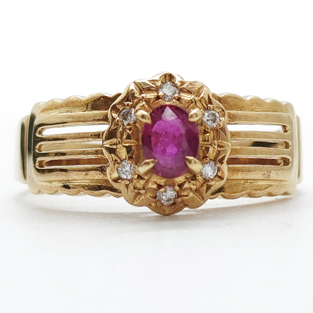 JEWELRY RING RUBY GOLD ROSE GOLD PINKS: Jewelry Ring Ruby Gold Rose Gold Pinks Brand: Unbranded Type: Ring Material: Gold, Main Stone/Creation Ruby Color: Rose Gold Size: US 5 3/4 Accessories: None Accessories Notice: When purch