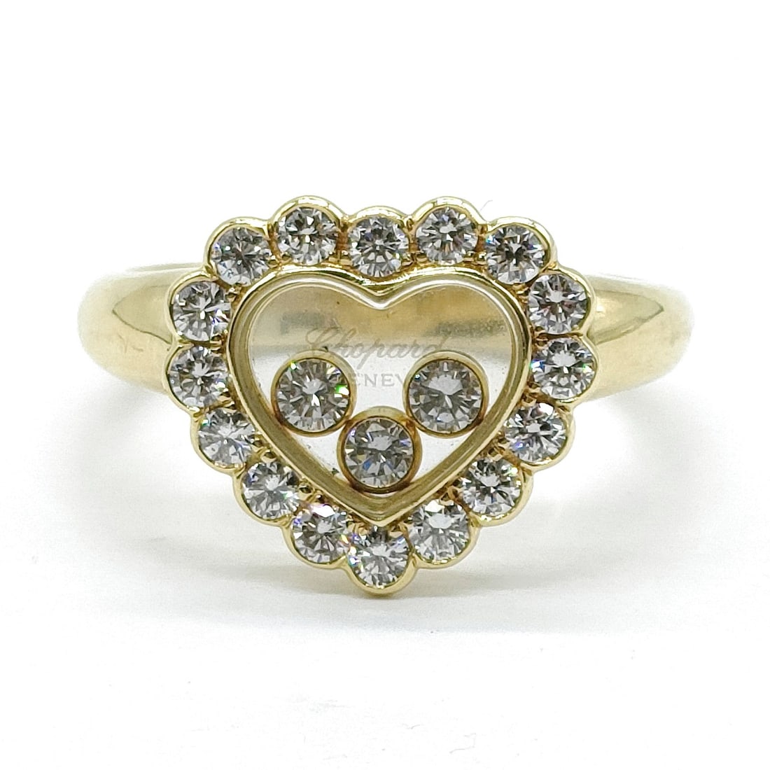 CHOPARD RING HAPPY DIAMOND NATURAL DIAMOND GOLD: Chopard Ring Happy Diamond Natural Diamond Gold Brand: Chopard Type: Ring Material: Gold, Color: Yellow Gold Size: US 5 3/4 Accessories: None Accessories Notice: When purchasing pre-owned