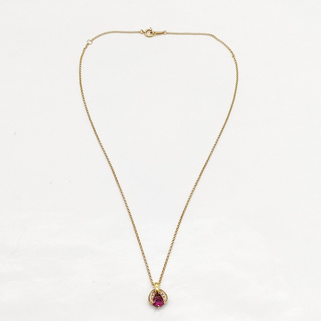JEWELRY NECKLACE RUBY GOLD: Jewelry Necklace Ruby Gold Brand: Unbranded Type: Necklace Material: Gold, Main Stone/Creation Ruby Color: Yellow Gold Size: Pendant Size : 1.17X0.85 cm / 0.46X0.33 inch Chain Size : 42.6 cm / 16.7 in