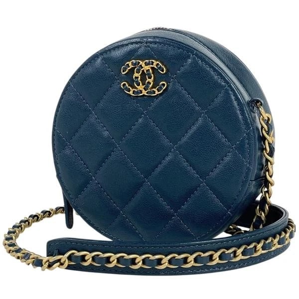 CHANEL COCO MARK CHAIN SHOULDER BAG MATELASSE ROUND LEATHER BLUE: Chanel Coco Mark Chain Shoulder Bag Matelasse Round Leather Blue Brand: Card Type: Coco Mark Chain Shoulder Bag Material: Leather Color: Blue Size: Depth 5.5 cm Width 12 cm Height 12 cm Accessorie
