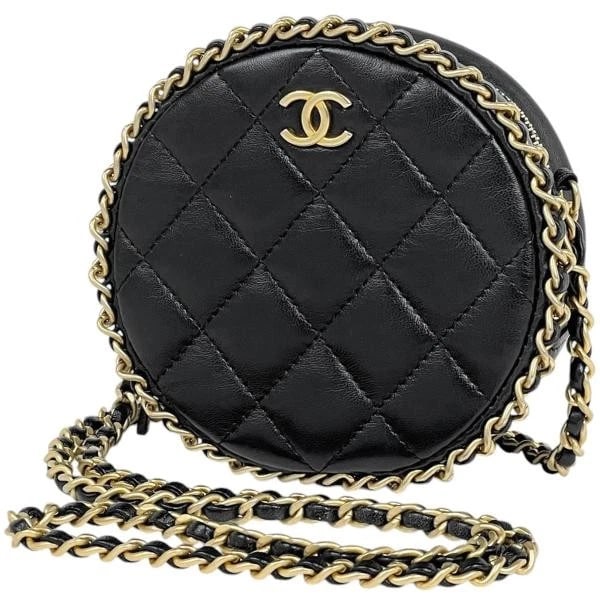 CHANEL COCO MARK CHAIN SHOULDER BAG MATELASSE ROUND LEATHER BLACK: Chanel Coco Mark Chain Shoulder Bag Matelasse Round Leather Black Brand: Card Type: Coco Mark Chain Shoulder Bag Material: Leather Color: Black Size: Depth 5 cm Width 12 cm Height 12 cm Accessorie