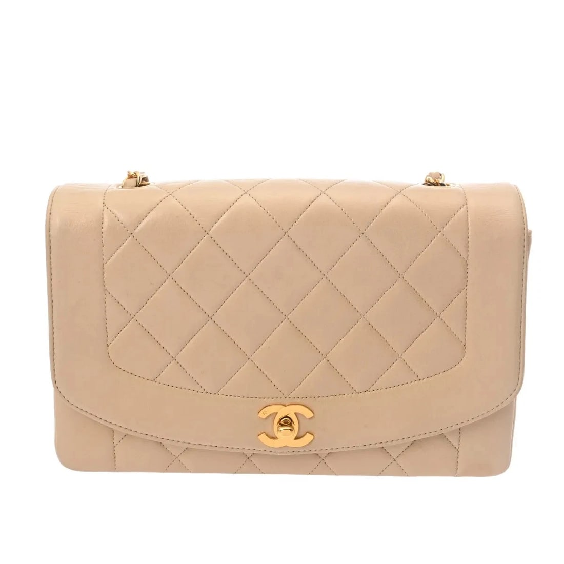 CHANEL SHOULDER BAG LAMBSKIN GOLD, BEIGE: Chanel Shoulder Bag Lambskin Gold, Beige Brand: Chanel Type: Shoulder Bag Material: Lambskin Color: Gold, Beige Size: W 25cm / H 15.5cm / D 7cm Accessories: None Accessories Notice: When p