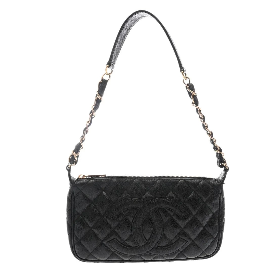 CHANEL HANDBAG SHOULDER BAG CAVIAR SKIN BLACK, GOLD: Chanel Handbag Shoulder Bag Caviar Skin Black, Gold Brand: Chanel Type: Shoulder Bag Material: Caviar Skin Color: Black, Gold Size: W 24.5cm / H 14cm / D 3.5cm Accessories: None Accessorie