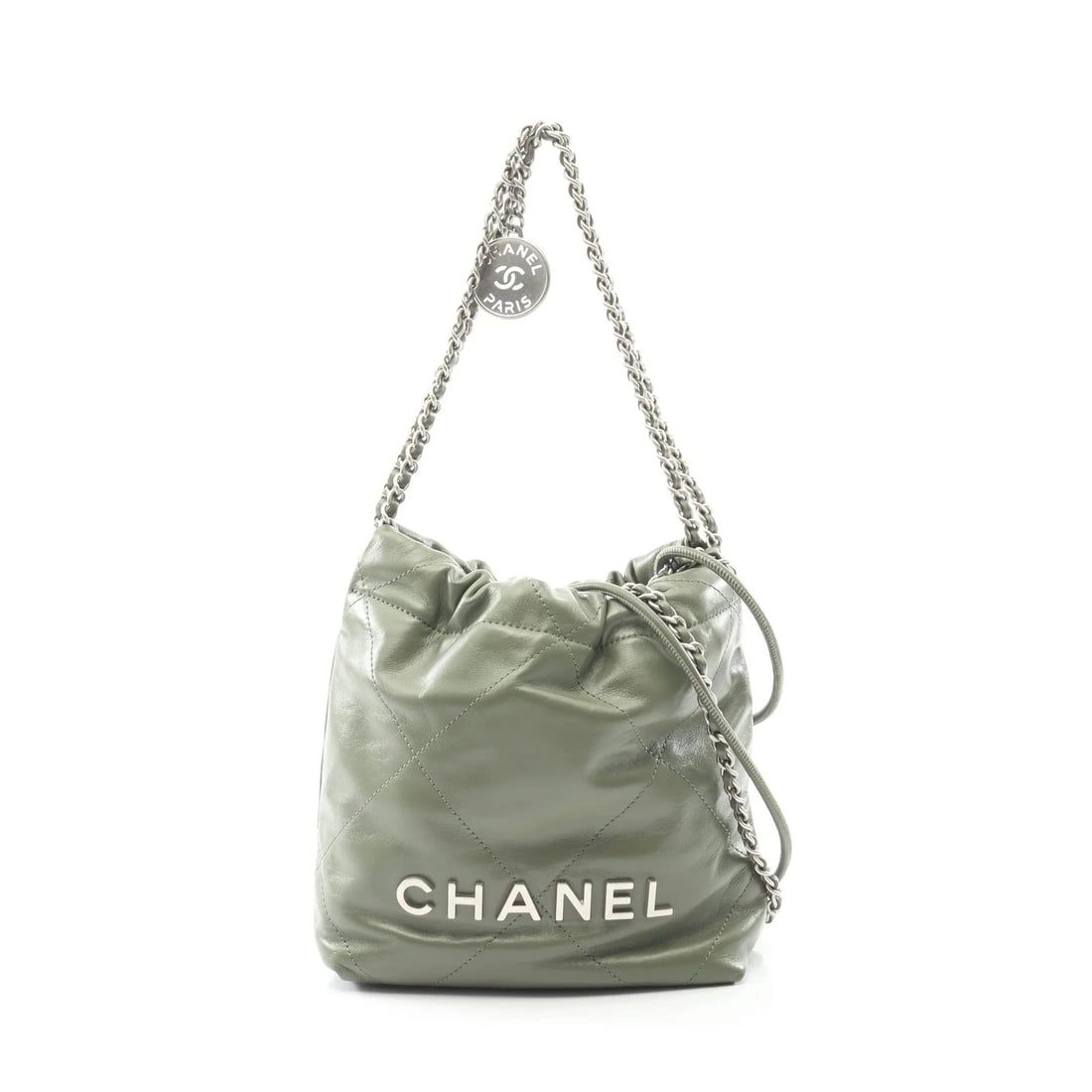 CHANEL 22 SHOULDER BAG GREEN LEATHER: Chanel 22 Shoulder Bag Green Leather Brand: Chanel Type: Shoulder Bag Material: Leather Color: Green Size: W17.5cm x H19cm x D6cm Accessories: None Accessories Notice: When purchasing pre-