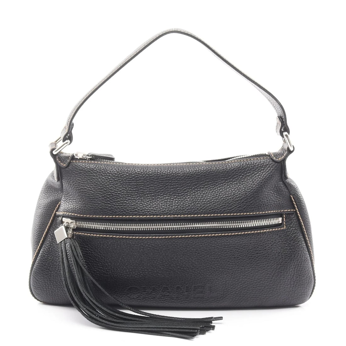 CHANEL SHOULDER BAG BLACK LEATHER: Chanel Shoulder Bag Black Leather Brand: Chanel Type: Shoulder Bag Material: Leather Color: Black Size: W37cm x H20cm x D12cm Accessories: None Accessories Notice: When purchasing pre-owned goods,
