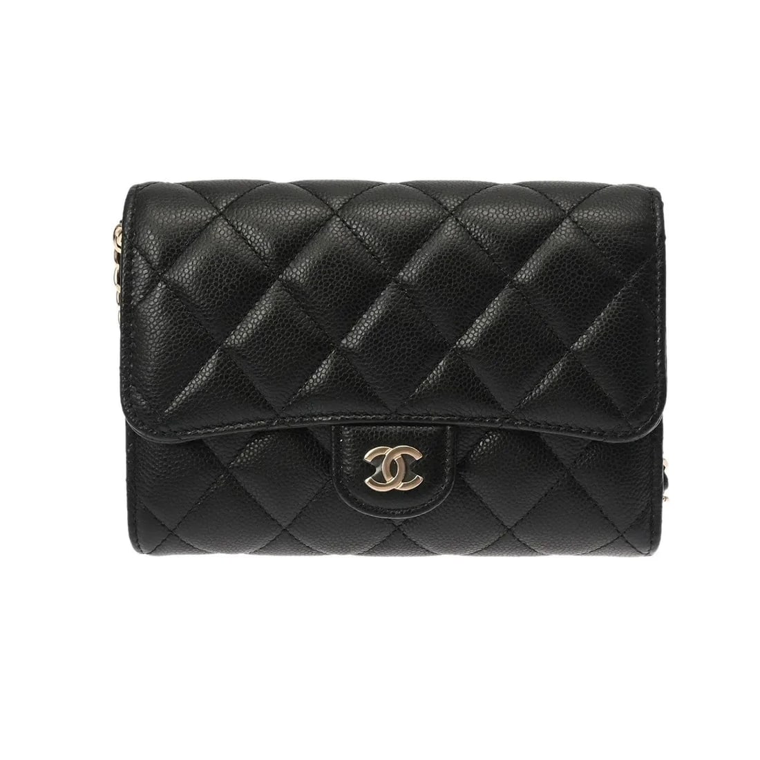 CHANEL CHAIN WALLET SHOULDER BAG: Chanel Chain Wallet Shoulder Bag Brand: Chanel Type: Shoulder Bag Material: Grained Calfskin Color: Black, Gold Size: W 15cm / H 10.5cm / D 4.5cm Accessories: None Accessories Notice: When