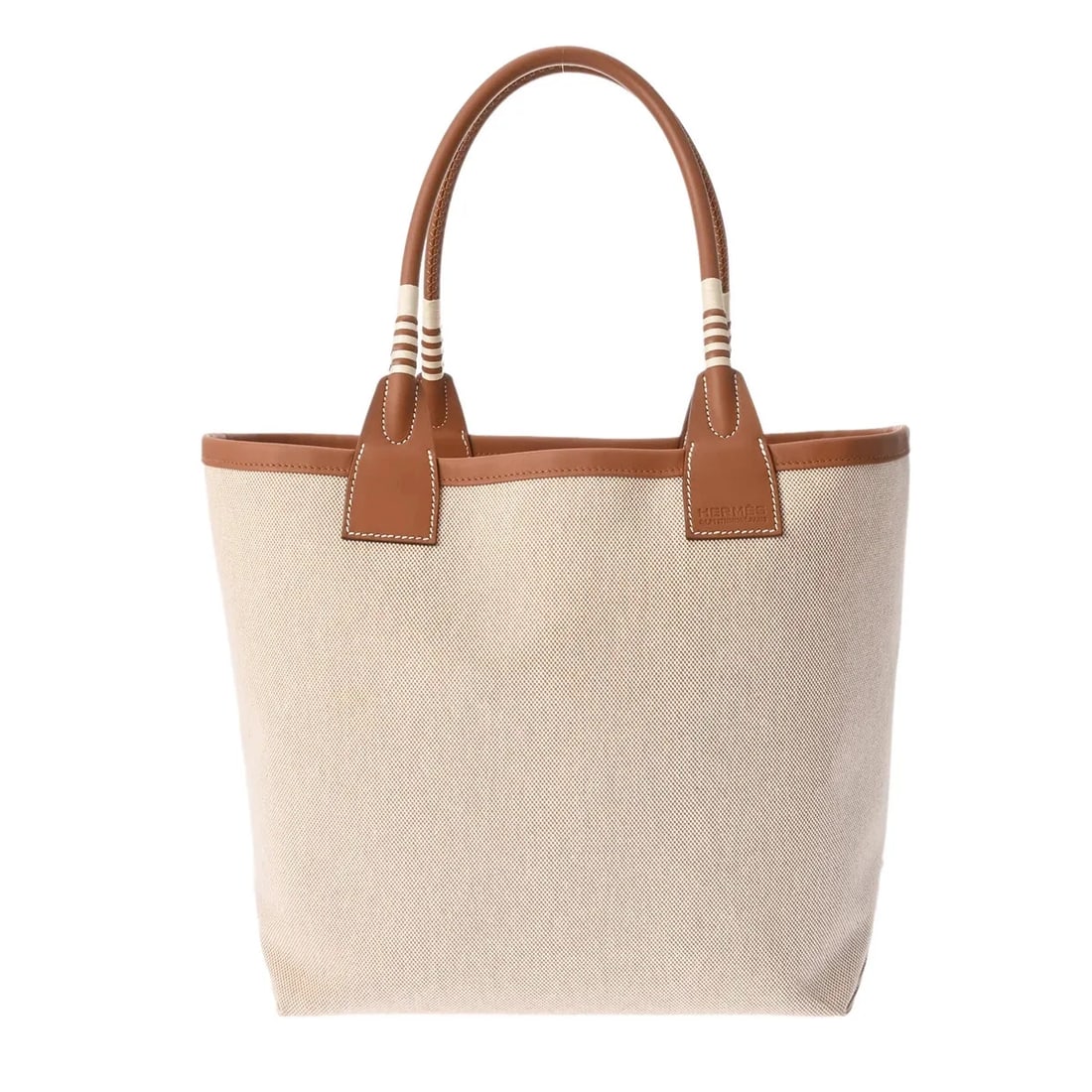 HERMES HANDBAG TOTE BAG TOILE / SWIFT LEATHER SILVER, GOLD: Hermes Handbag Tote Bag Toile / Swift Leather Silver, Gold Brand: Hermes Type: Tote Bag Material: Toile / Swift Leather Color: Silver, Gold Size: W 28cm / H 28cm / D 17cm Accessories: None