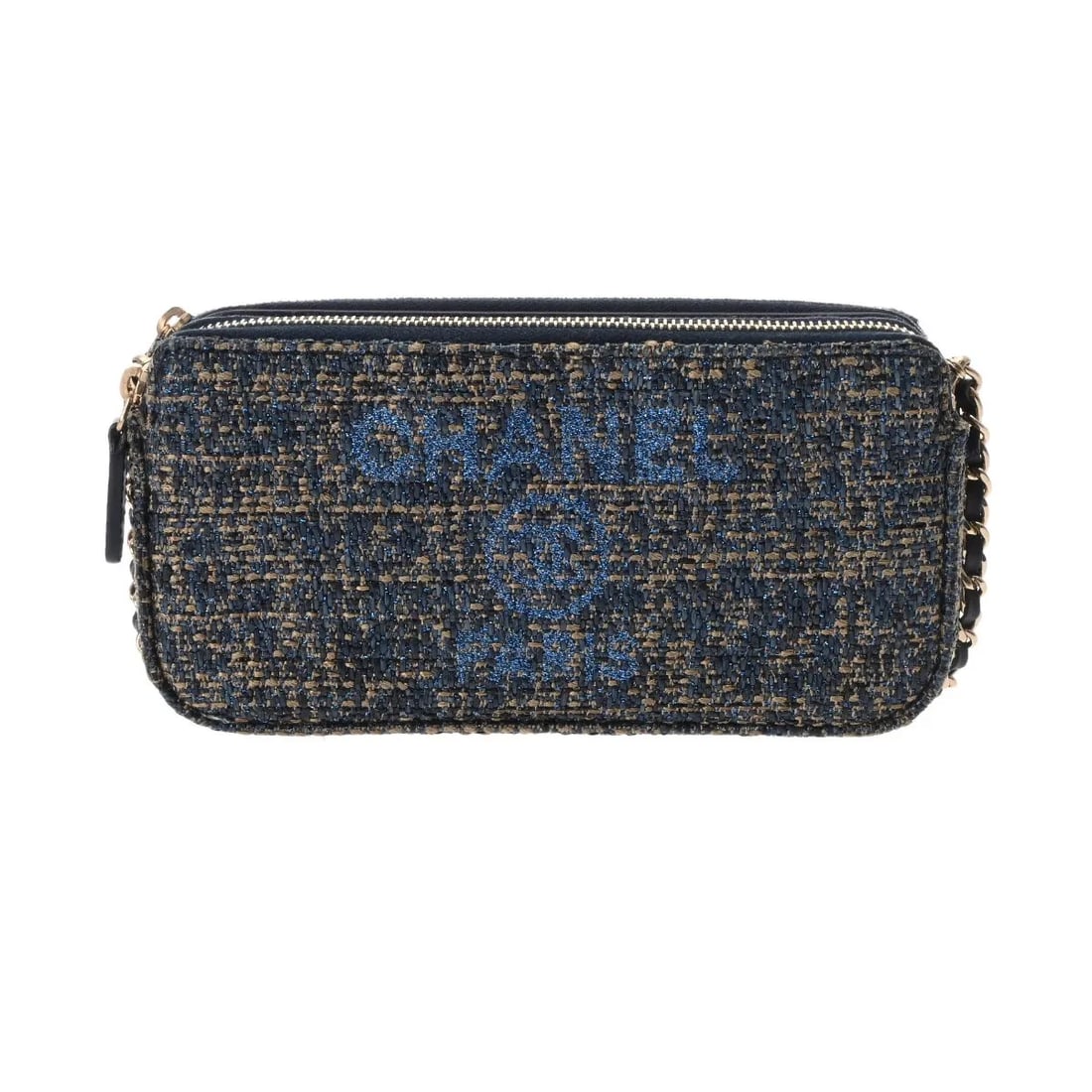 CHANEL CHAIN WALLET SHOULDER BAG CHAMPAGNE, GOLD, BLUE: Chanel Chain Wallet Shoulder Bag Champagne, Gold, Blue Brand: Chanel Type: Shoulder Bag Material: none Color: Champagne, Gold, Blue Size: W 19cm / H 9.5cm / D 3cm Accessories: None Accesso