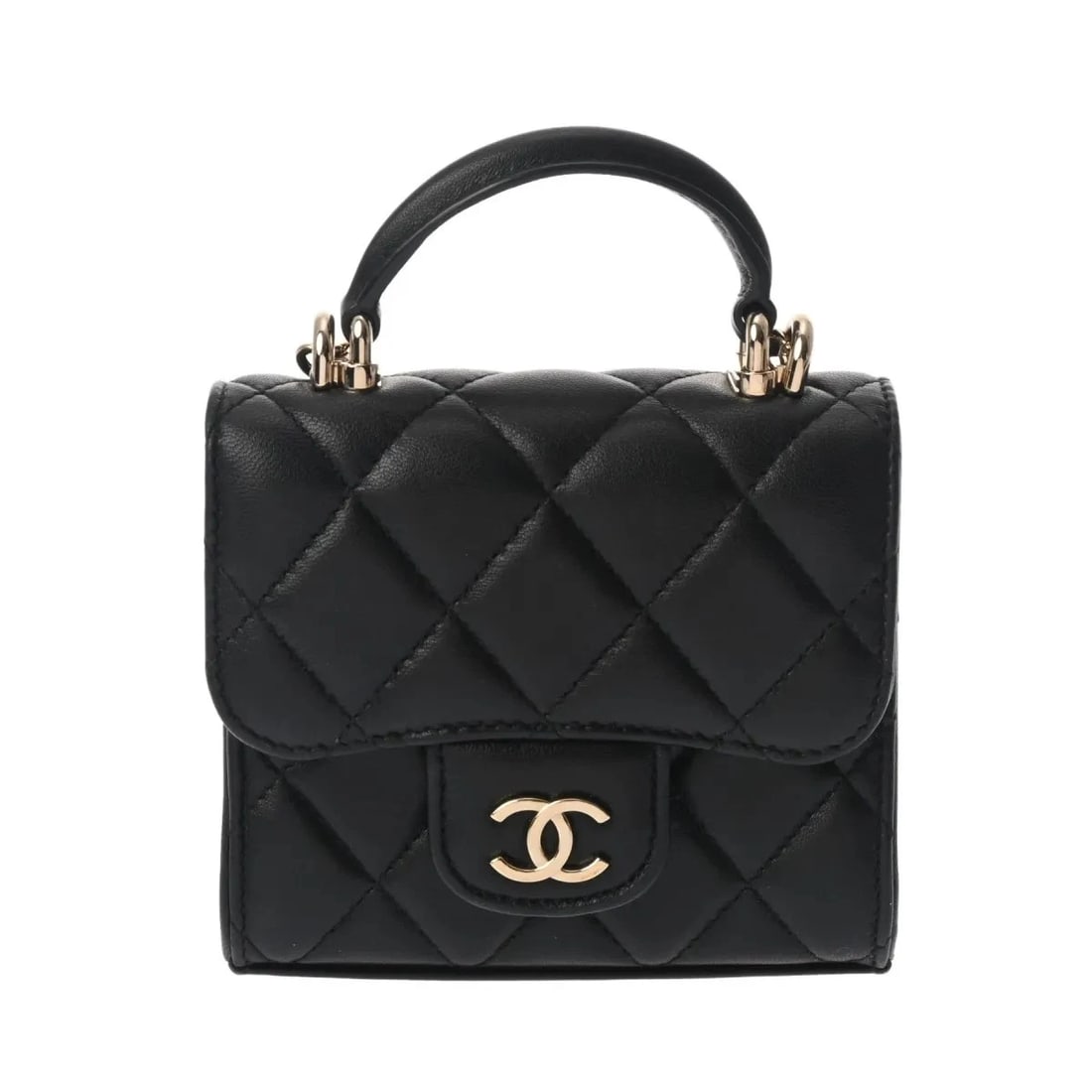 CHANEL HANDBAG SHOULDER BAG LAMBSKIN CHAMPAGNE, BLACK, GOLD: Chanel Handbag Shoulder Bag Lambskin Champagne, Black, Gold Brand: Chanel Type: Shoulder Bag Material: Lambskin Color: Champagne, Black, Gold Size: W 11cm / H 10.5cm / D 4cm Accessories: None
