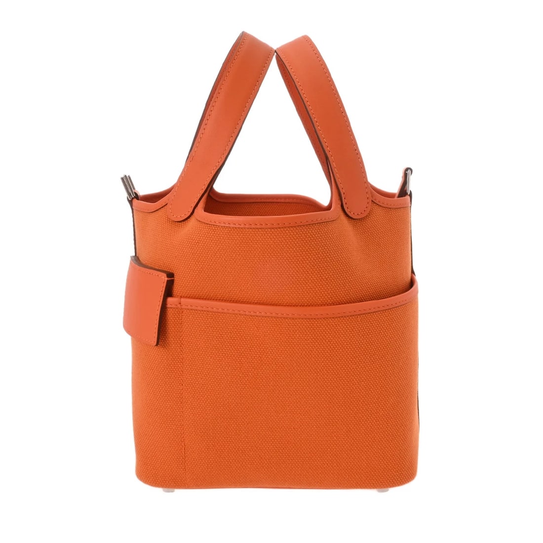 HERMES PICOTIN HANDBAG TOILE / SWIFT LEATHER SILVER, ORANGE: Hermes Picotin Handbag Toile / Swift Leather Silver, Orange Brand: Hermes Type: Handbag Material: Toile / Swift Leather Color: Silver, Orange Size: W 18cm / H 19cm / D 13.5cm Accessories: None